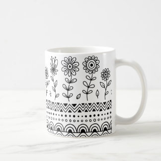 Café Caneca de Padrão Floral Minimalista Folk – Arte Li