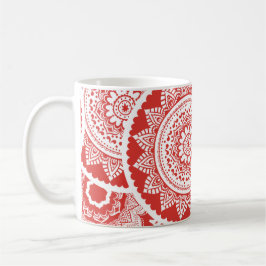 Café Caneca de Padrão Mandala Vermelho e Branco