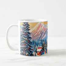 caneca de paisagem de natal vintage