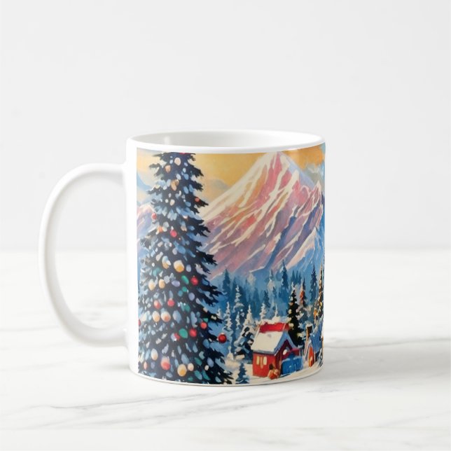 Café caneca de paisagem de natal vintage (Esquerda)