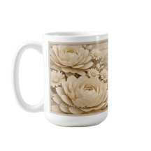 Caneca de paisagem floral em papel recortado bege