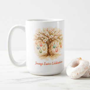 Café Caneca de Páscoa Caprichosa com Árvore em Flor e O