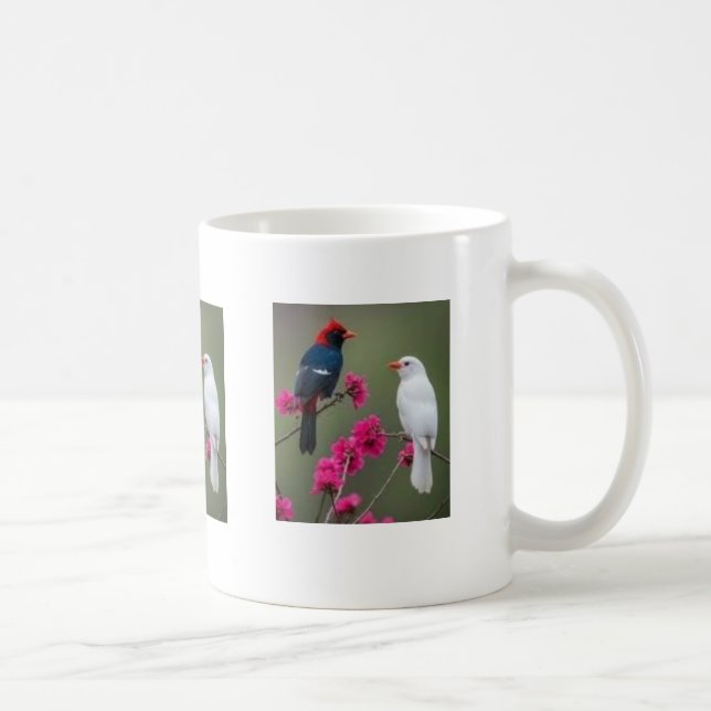 Café Caneca de Pássaros Vermelhos e Brancos em Ramo Flo (Direita)