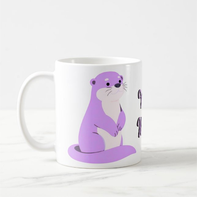 Café Caneca de Pé de Lontra Marinha Roxa Kawaii Fofa (Esquerda)