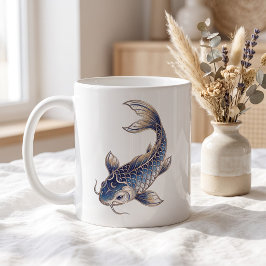 Café Caneca de Peixe Koi Celestial Luxo Linha Arte