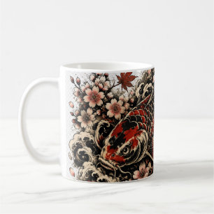 Café Caneca de Peixe Koi Japonês Vintage   Irezumi Trad