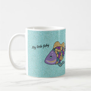 Café Caneca de Peixe Nadador Brilhante Roxo e Dourado