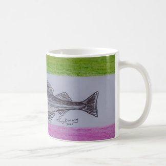 Café caneca de pesca do bacalhau na república da Terra