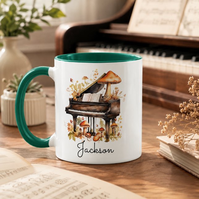 Café Caneca de Piano de Cauda Personalizada – Nome Pers (Personalized Grand Piano Mug – Custom Name)