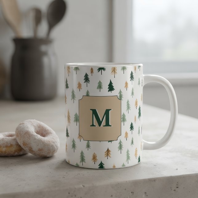 Café Caneca de pinho com inicial personalizada | Monogr (Criador carregado)