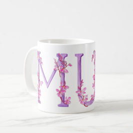 Café caneca de pintura de orquídea de texto mãe