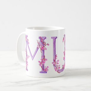 Café caneca de pintura de orquídea de texto mãe
