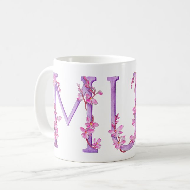 Café caneca de pintura de orquídea de texto mãe (Frente Esquerda)