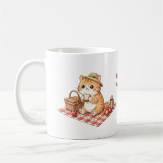 Café Caneca de Piquenique de Gato Ginger Vintage Kawaii