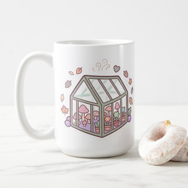 Café Caneca de Pixel de Cogumelo de Estufa Kawaii (Com Donut)