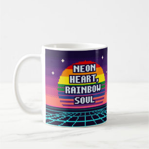 Café Caneca de Pixel Orgulho Coração Neon, Alma Arco-Ír