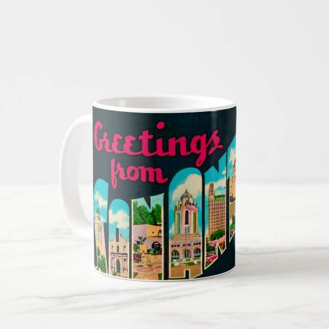Café Caneca de Postais Antigos de San Antonio (Frente Esquerda)