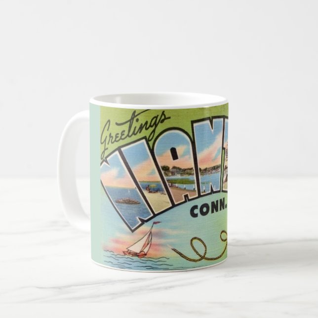 Café Caneca de postal retrô Niantic Conn (Frente Esquerda)