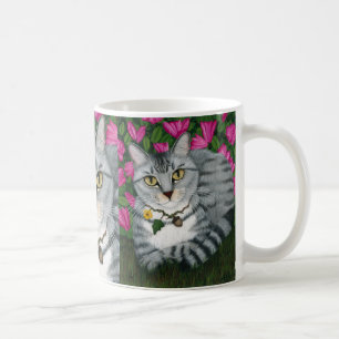 Café Caneca de prata do gato do jardim da azálea do