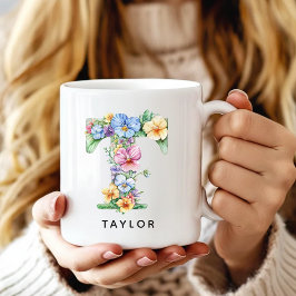Café Caneca de Presente com Monograma Floral Personaliz