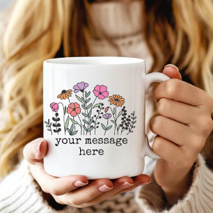 Café Caneca de presente com texto personalizado de flor