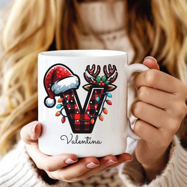 Café Caneca de presente de Natal personalizada de agrad (Custom Monogram Christmas Mug – Personalized Holiday Gift for Him, Her, Besties & Coworkers)