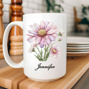 Café Caneca de Presente Floral com Margaridas Aquarelad