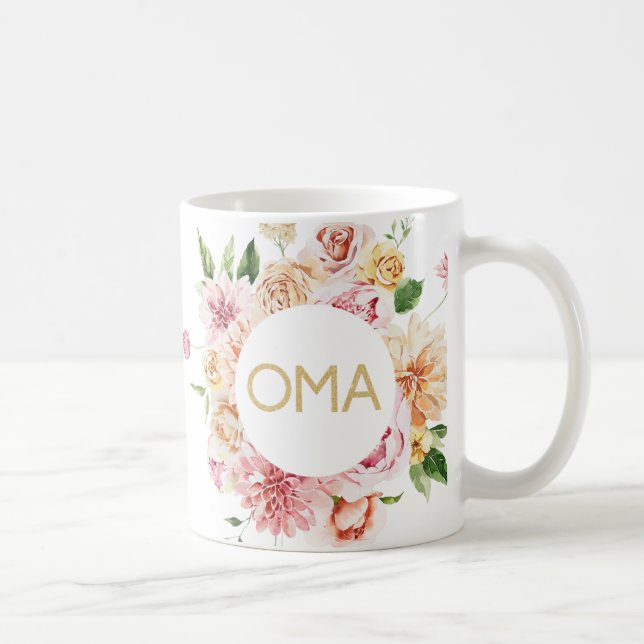Café Caneca de Presente Oma Floral Bonita (Direita)
