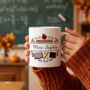 Café Caneca de professor de aquarela rústica, nome pers