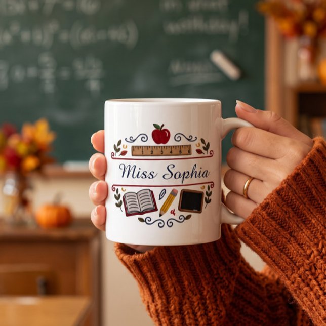 Café Caneca de professor de aquarela rústica, nome pers (Criador carregado)