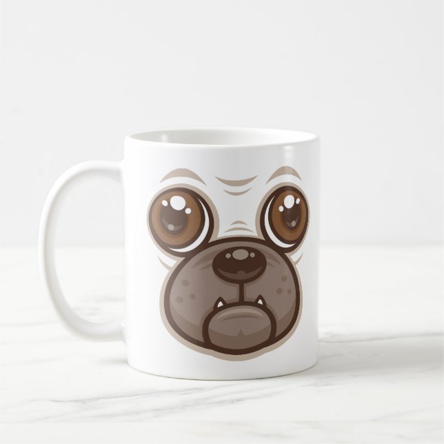 Café Caneca de Pug de Desenho Animado Face de Cachorro (Esquerda)