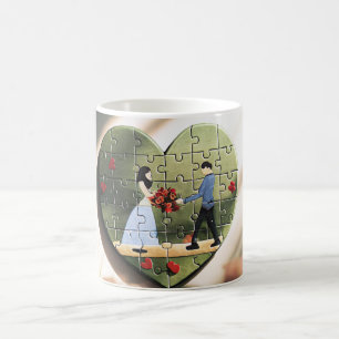 Café Caneca de Puzzle Coração Romântico