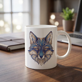 Café Caneca de Raposa Celestial Dourada e Azul Linha de
