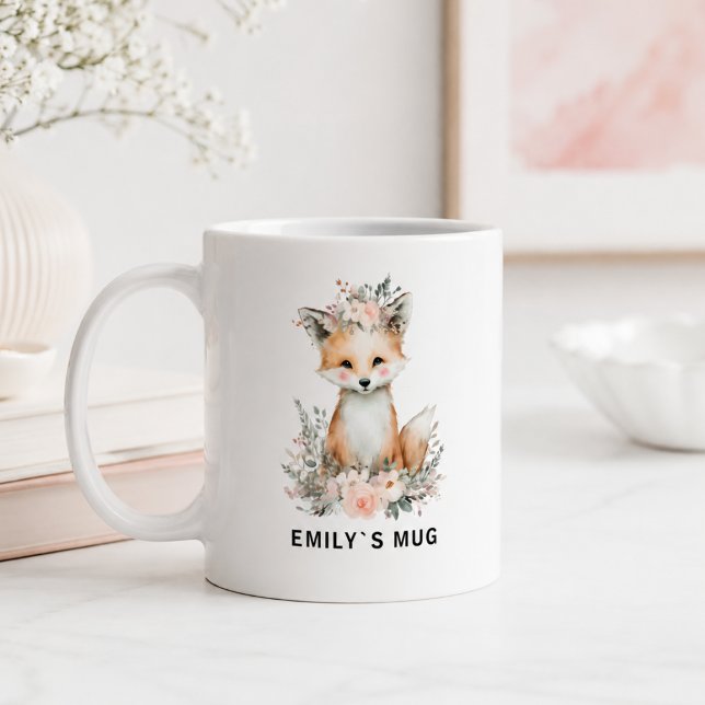 Café Caneca de Raposa da Floresta Personalizada com Nom (Custom Woodland Fox Mug with Name)