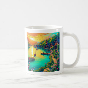 Café Caneca de Reflexão do Pôr do Sol Sereno