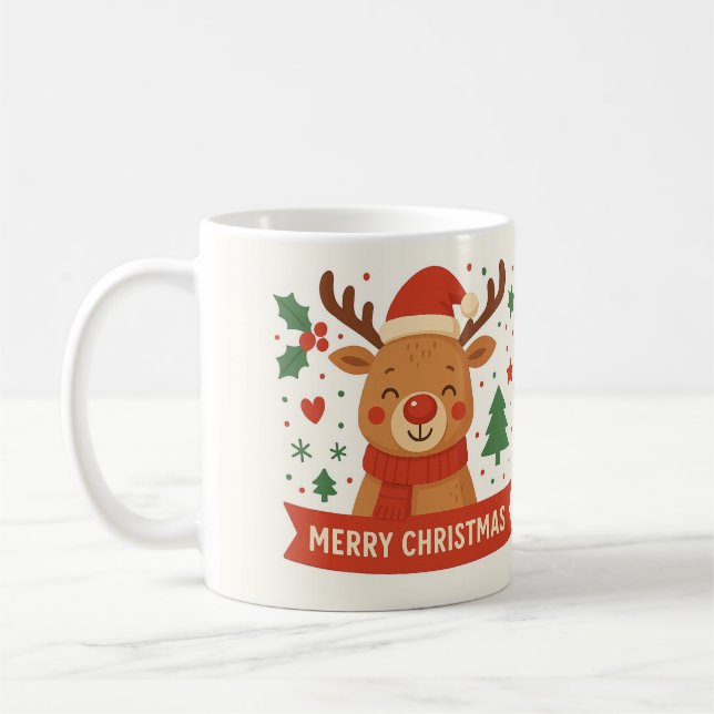 Café Caneca de rena fofa de Natal feliz (Esquerda)