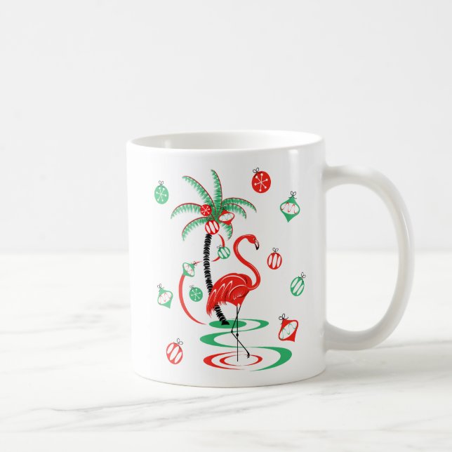 Café Caneca de retrato Flamingo Baubles de Natal Vermel (Direita)