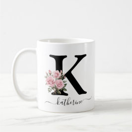 Café Caneca de Rosas Cor-de-Rosa Floral Monograma Inici
