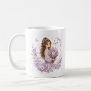 Café Caneca de seda roxa floral pastél editável da Silk