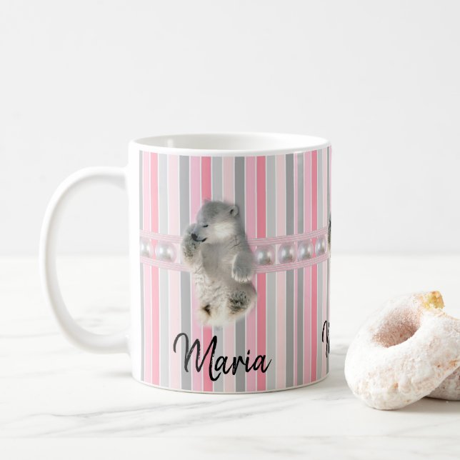 Café Caneca de Stripe do Pastel do Urso Polar (Com Donut)