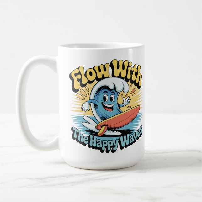 Café Caneca de Surf Retrô Ondas Felizes (Esquerda)
