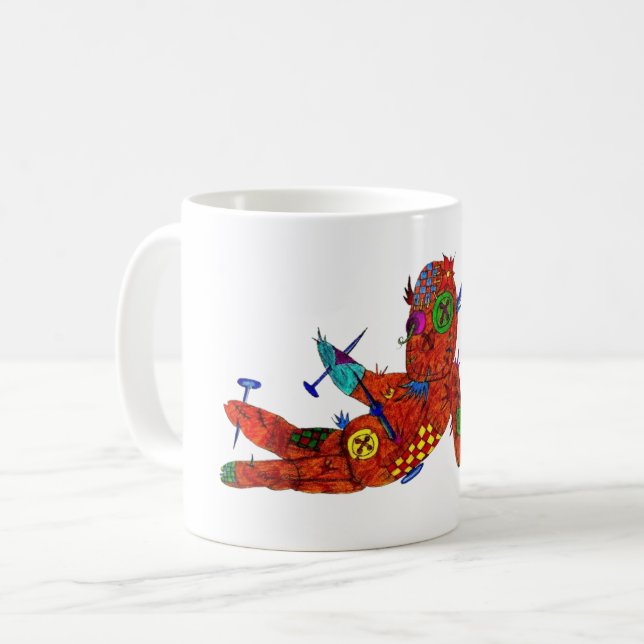 Café Caneca de Tattoo Flash de Boneca Voodoo em Patchwo (Frente Esquerda)