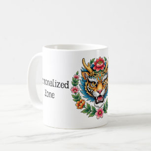 Café Caneca de Tatuagem Floral de Tigre Personalizada