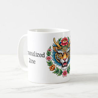 Café Caneca de Tatuagem Floral de Tigre Personalizada
