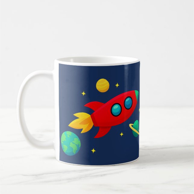 Café Caneca De Tema Espacial De Aniversário | Azul Mari (Esquerda)