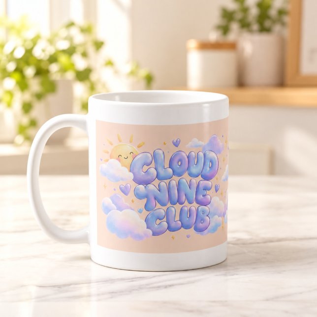 Café Caneca de Tipografia Fofa Cloud Nine Club (Cloud Nine Club Puffy Typography Mug — digital mockup.)