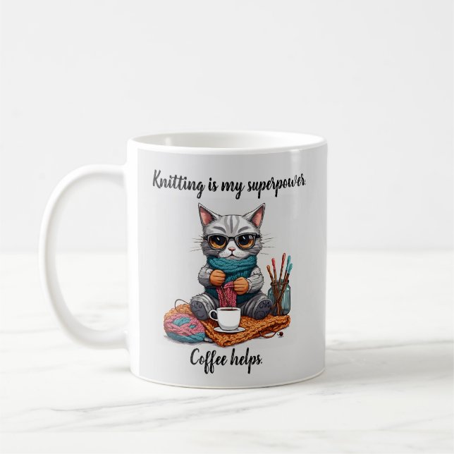 Café Caneca de Tricô Engraçada Superpoder Gato (Esquerda)