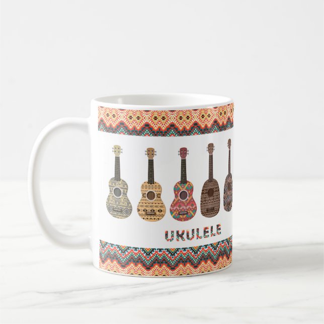 Café Caneca de Ukulele com Padrão Geométrico Étnico Fol (Esquerda)