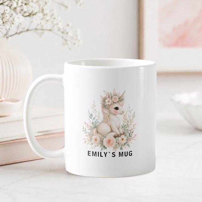 Café Caneca de Unicórnio da Floresta Personalizada com  (Custom Woodland Unicorn Mug with your Name or Quate)