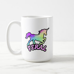 Café Caneca de Unicórnio Feral Irônico Engraçado Arco-Í